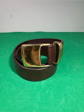 The Limited Brown Leather Belt Gold brass Buckle -26” Italian leather -USA made-